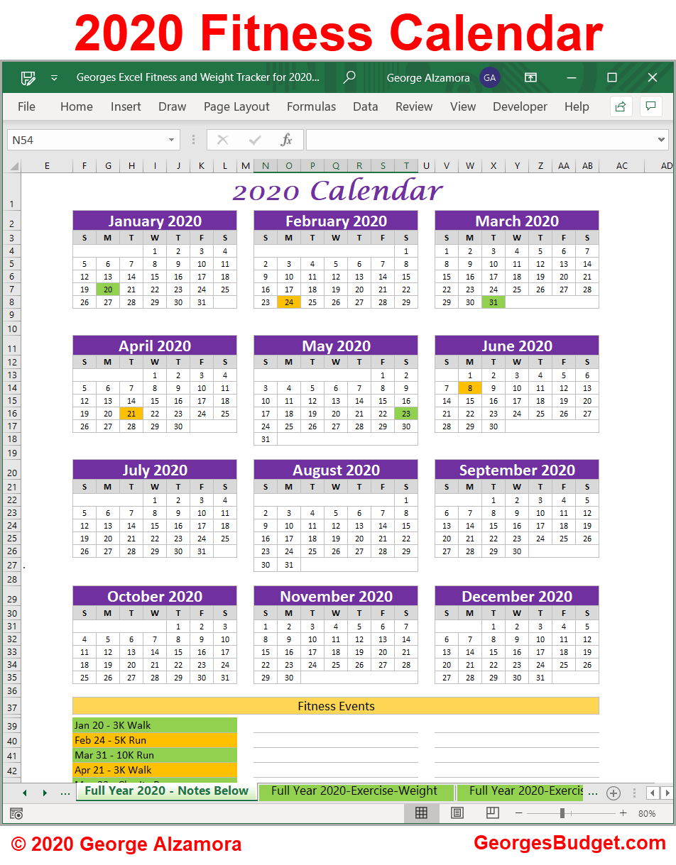 2020 year at a glance workout plan