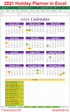 Holidays year 2021 calendar spreadsheet