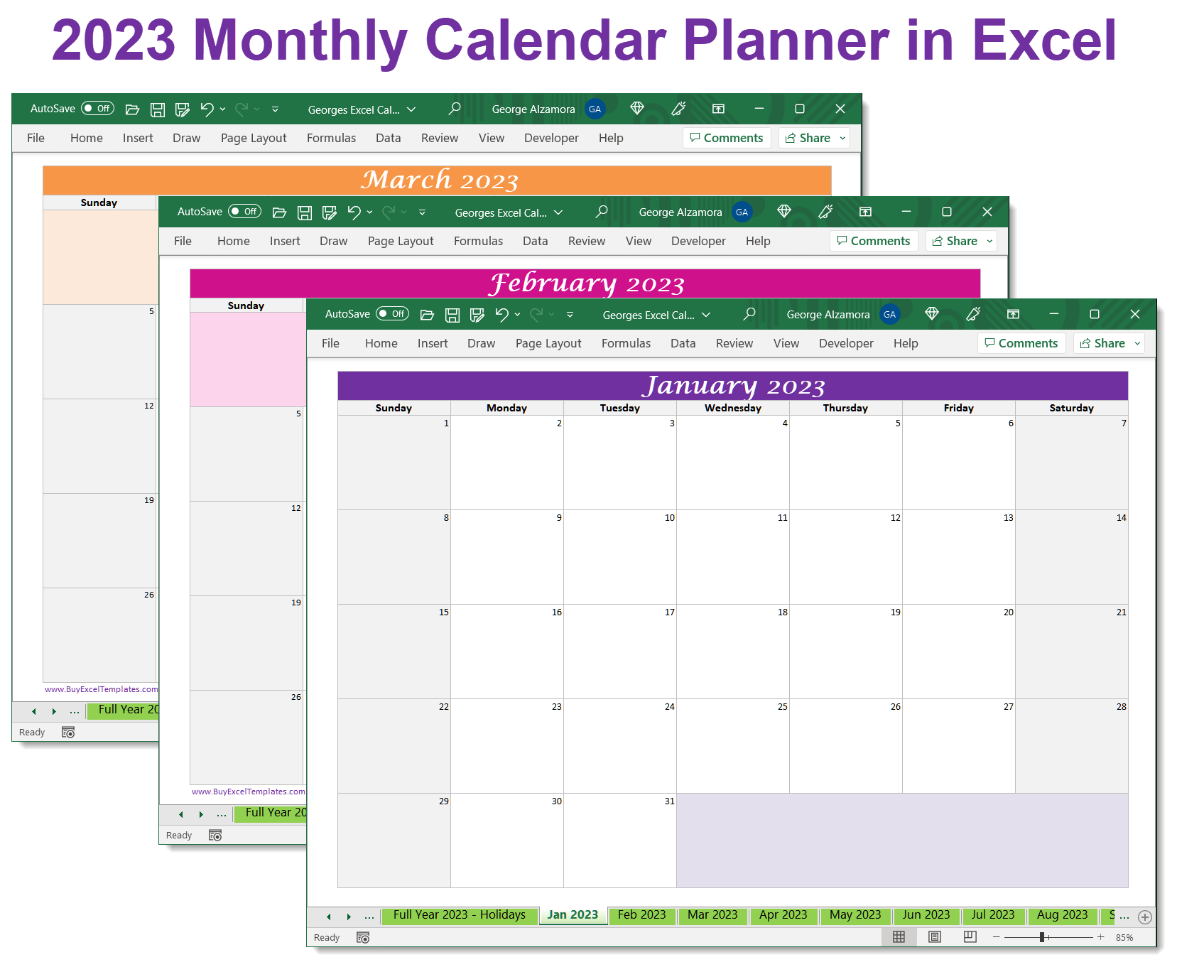 Monthly 2023 Calendar Spreadsheet